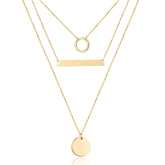 3PCS Circle&Bar&Disc Dainty Layered Choker Necklace